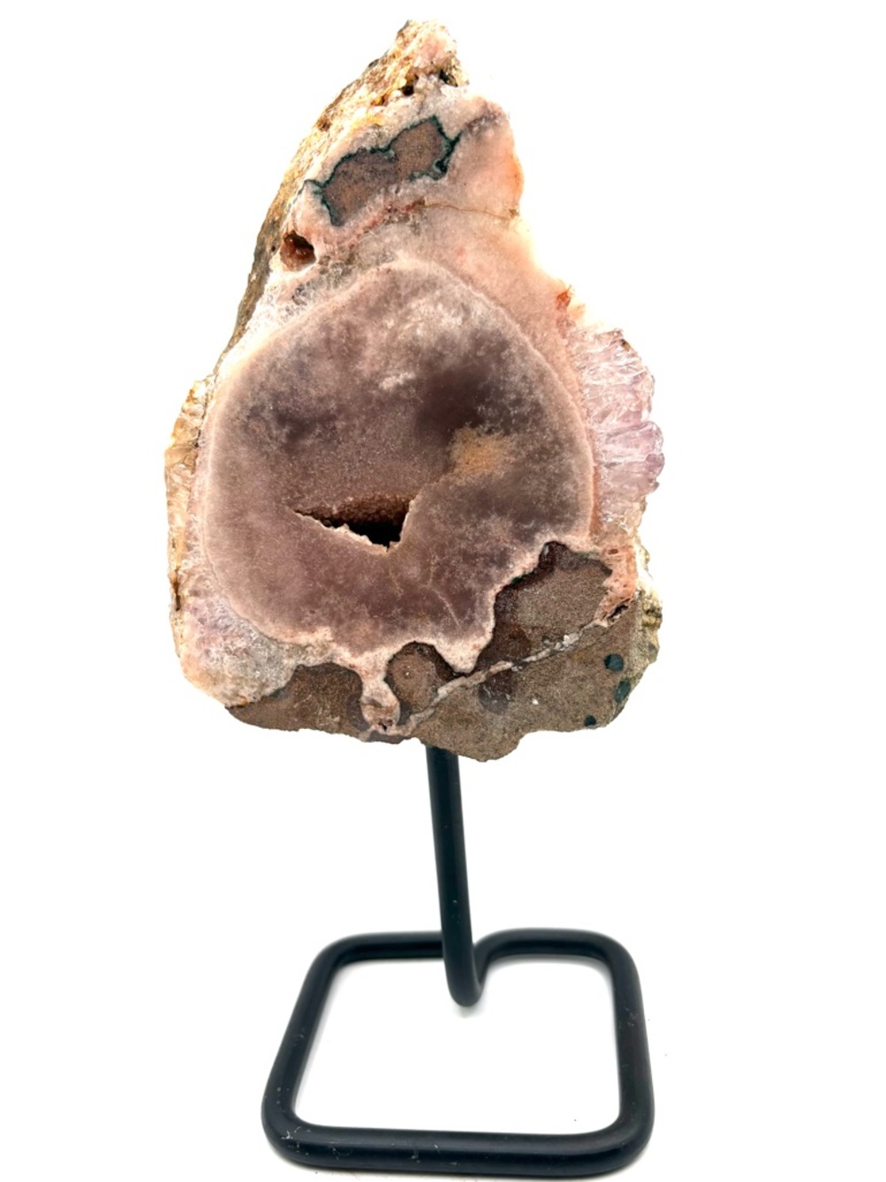 Brazilian Pink Amethyst Crystal Slab Specimen- mounted on a stand